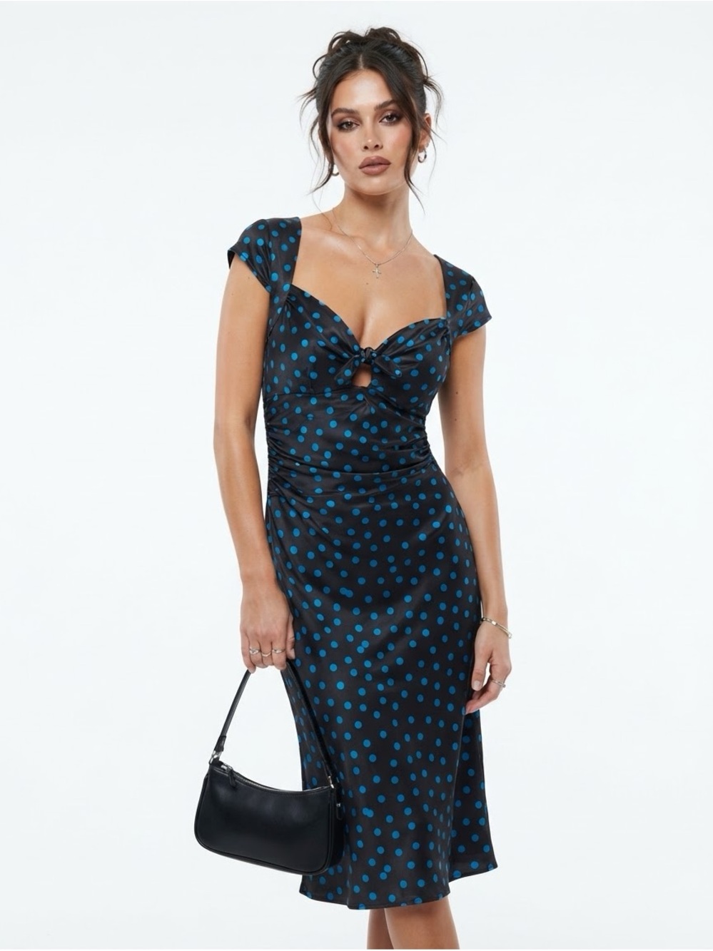 Y2K Le Château Black Dress with Blue Polka Dots Size S